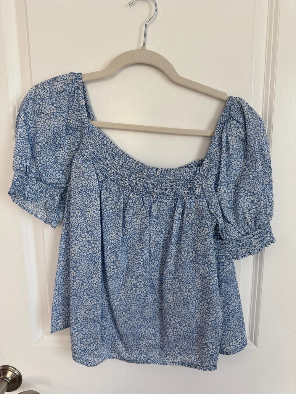 J.Crew X Liberty London Square-Neck Floral Blouse in Light Blue Floral